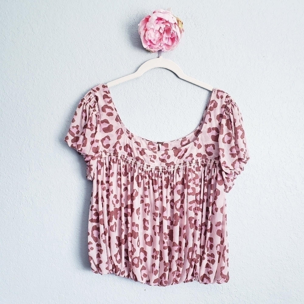 Free People Baby Pink Leopard Print Mesh Top
